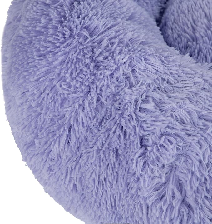 Best Pet Supplies Round Donut Dog Bed with Plush Faux Fur Fabric, Calming, Anti-Anxiety Cushion for Indoor Pets, Slip-Resistant Base, Soft Ergonomic Support - Lavender, 20x20x6''