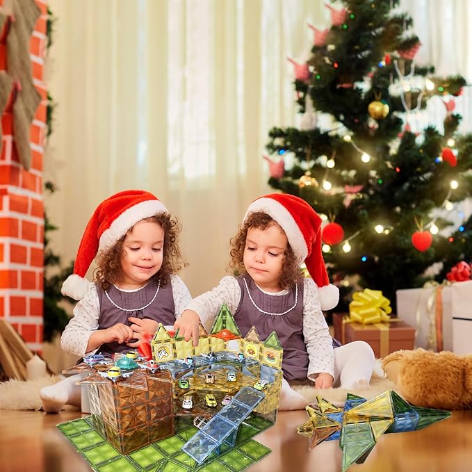 Magnetic Tiles Diamond Series with Lights 4 Pull-Back Metal Cars&7 Airplanes Magnet Tiles Building Block Toy for Kids Educational Construction STEM Toy, Great Gift for Kids Aged 3-8