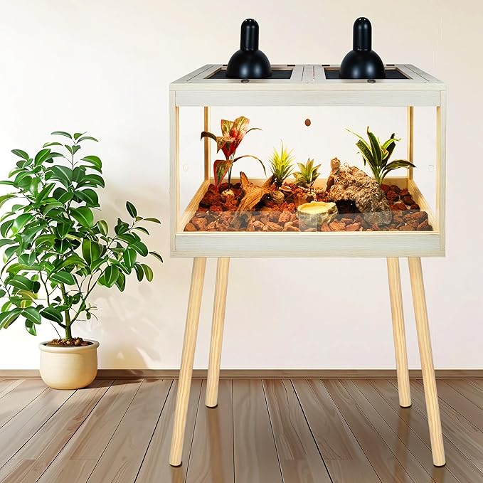 Bearded Dragon Tank with Legs Up to 77 Gallons, Tortoise Habitat with Metal Mesh Top, Reptile Enclosure Lockable Design, Snake Tank (Oak, 24 Gallon, 24" L x 16" W x 40" H)