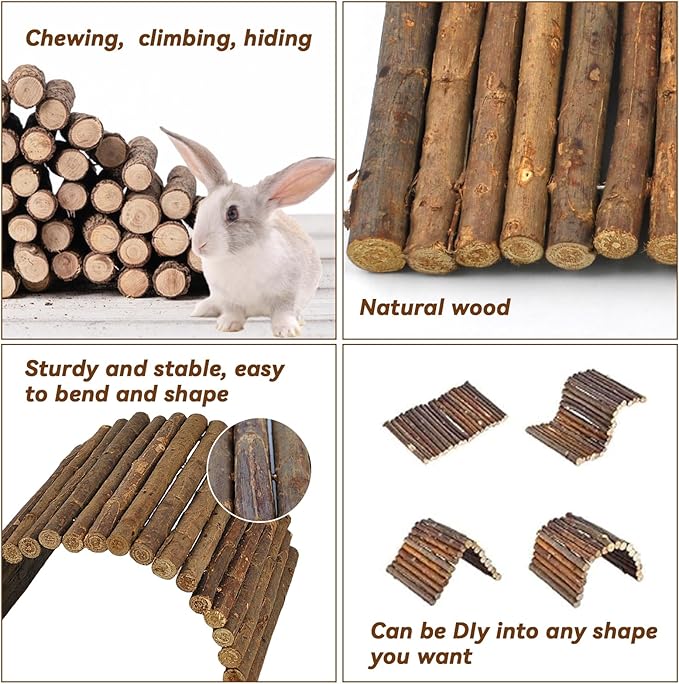 kathson Rabbit Wooden Bridge(20.0 x 11.8 inches),Guinea Pig Wood Tunnel Large Bunny Ladders Small Animal Flexible Hideout for Hamster Chinchillas Guinea Pig Hedgehog and Other Rodents