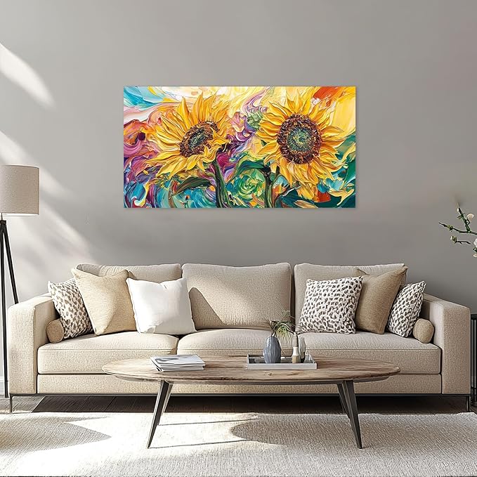 Large Sunflower Wall Art Canvas Living Room Floral Flower Pictures Framed Prints Oversize Wall Decor Painting for Bedroom Dining Office Home 60"x30"