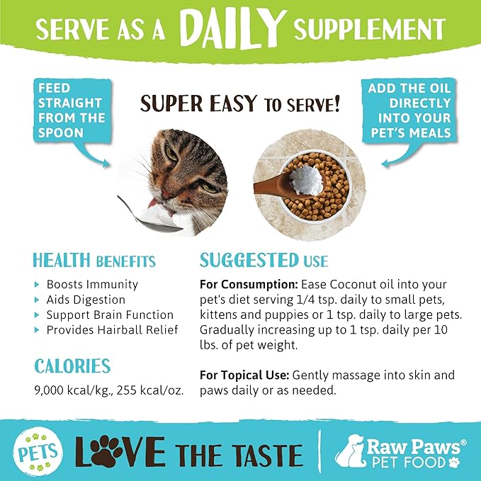 Raw Paws Virgin Organic Coconut Oil for Dogs & Cats, 16-oz - Treatment for Itchy Skin, Dry Nose, Paws - Hot Spot Lotion - Natural Hairball Remedy for Cats