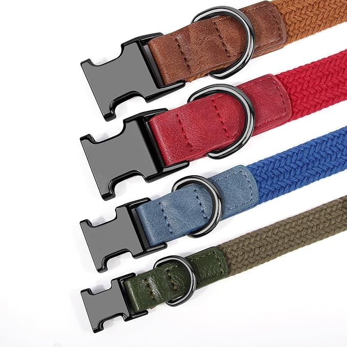 PET ARTIST Soft Cotton Dog Collar for Small Dogs in Tranquil Blue, Simple Dog Collar with Quick Release Metal Buckle & D Ring, S Size (10-16")