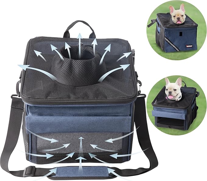 Pet Carrier Bicycle Basket Bag Pet Carrier/Booster Backpack for Dogs and Cats with Big Side Pockets,Comfy & Padded Shoulder Strap,Travel with Your Pet Safety(Classic Blue)