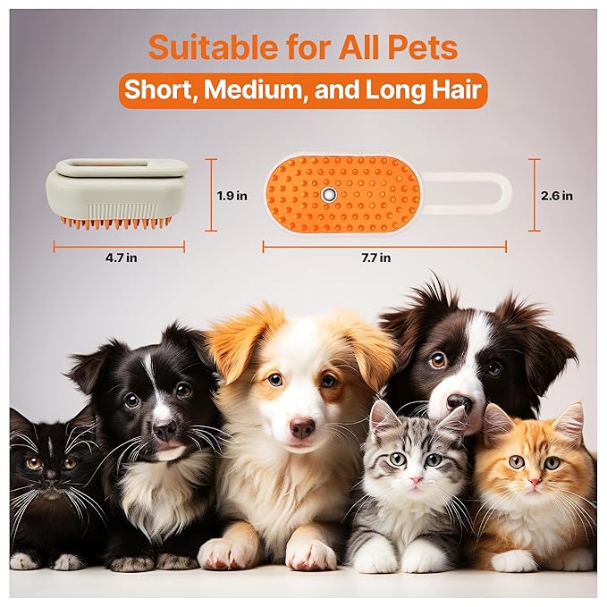 4 in 1 Cat steam brush, steam brush for dogs, rabbits., Pet spray comb for shedding and grooming, Gentle Technology, Easy-to-Clean, massage, Grooming Washable, useful for shedding