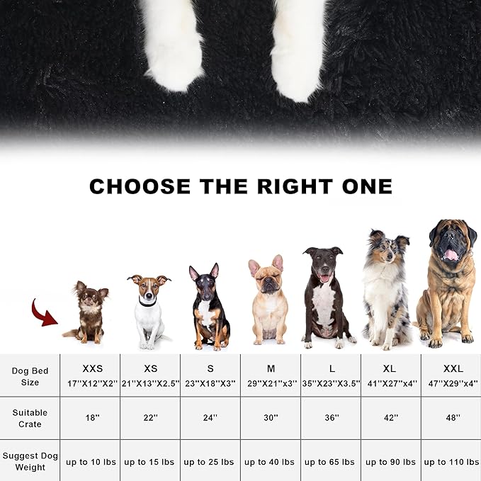 Bedfolks Waterproof Crate Bed, Plush Dog Kennel Pad with Removable Cover, Faux Fur, Fluffy Washable, 47"x29", Black