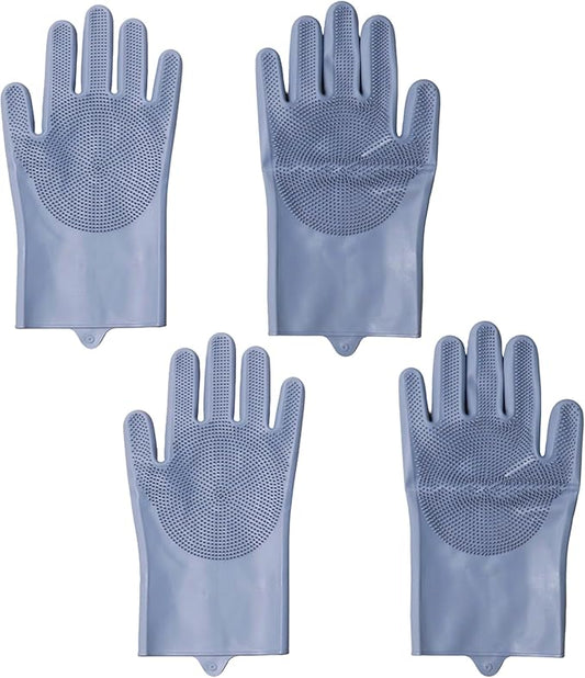 Pet Grooming Gloves,Heat-Resistant Silicone Gloves with High-Density Teeth for Enhanced Massaging and Bathing of Dogs and Cats (Gray, 2 Pair)