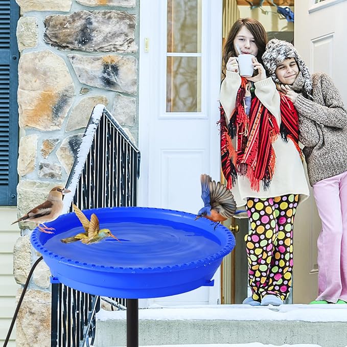 Heated Bird Bath for Outdoors for Winter, 75W Bird Bath Water Heater Bird Bath Deicer,Deep Bowl Thermostatic Control Weather Resistance Available with Stable Metal Pole for All Seasons(Blue)