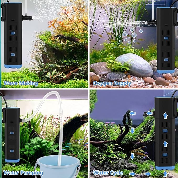Aquarium Filter for 40-170 Gallon Tank,265GPH Fish Tank Filter 16W Green Clean Machine Submersible Pump Filter for Green Water and Algae Clean,Submersible Internal Filter for Saltwater Freshwater