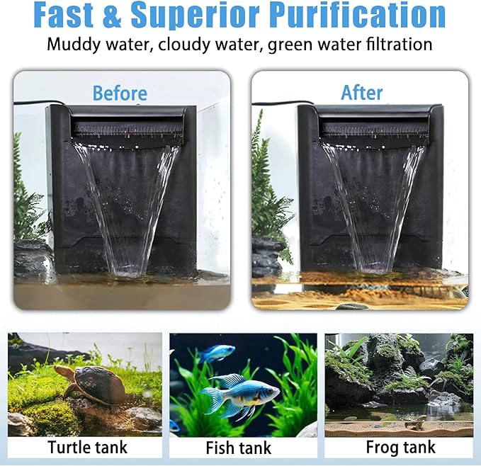 Large Powerful Turtle Tank Filter U V-ery for 55-155 Gallon Tank, Low Water Filter Turtle Water Filter for Amphibians Fresh Saltwater Cloudy Green Water Crystal Clear with Turtle Tank Deodorization