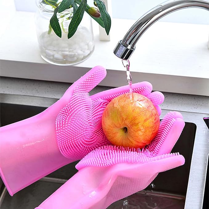 Pet Grooming Gloves,Heat-Resistant Silicone Gloves with High-Density Teeth for Enhanced Massaging and Bathing of Dogs and Cats (Pink, 1 Pair)