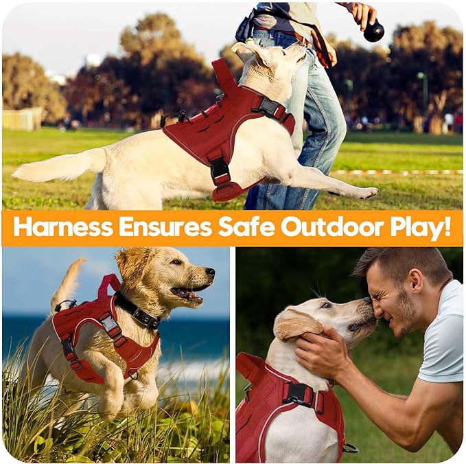 Heavy-Duty Tactical Dog Harness for Large Dogs, No Pull Adjustable Reflective Pet Vest with Molle System, K9 Military-Grade Control for Service Training, Outdoor & 10+ Breeds, Red, Medium