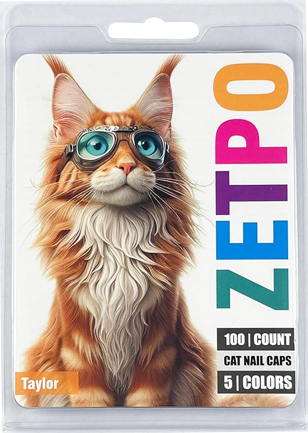 zetpo 100 pcs Cat Nail Caps | Cat Claw Covers | with Adhesives and Applicators (S, Turquoise, Sky Blue, Purple, Rose, Orange Peel)