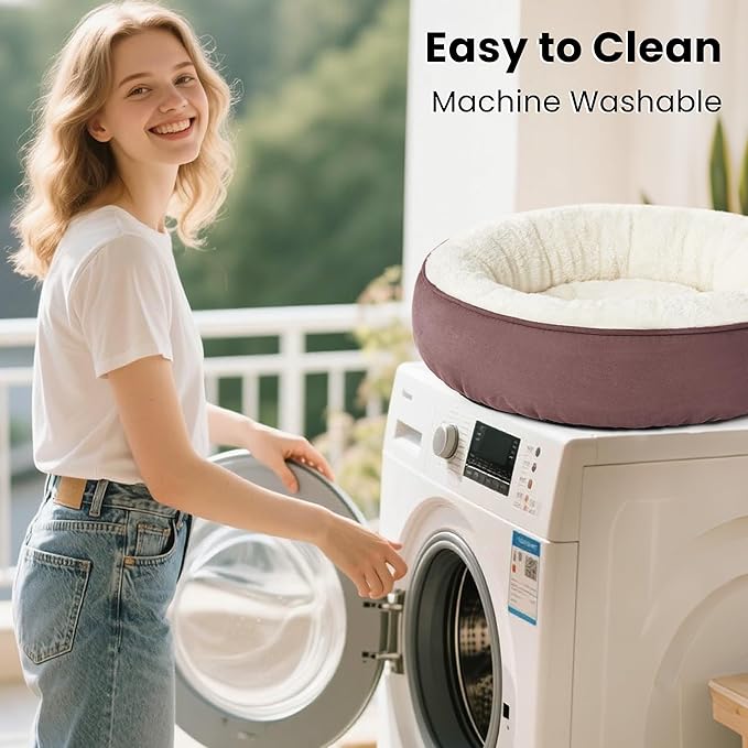 Love's cabin Round Donut Cat and Dog Cushion Bed, 20in Pet Bed for Cats or Small Dogs, Anti-Slip & Water-Resistant Bottom, Super Soft Durable Fabric Pet beds, Washable Luxury Cat & Dog Bed Burlwood