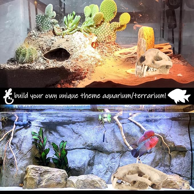 Aquarium Dรฉcor Cave Decorations Fish Hideout Betta Tarantula Reptile Snake for Terrarium Ornament Dinosaur Animal Skull Large Bones Halloween