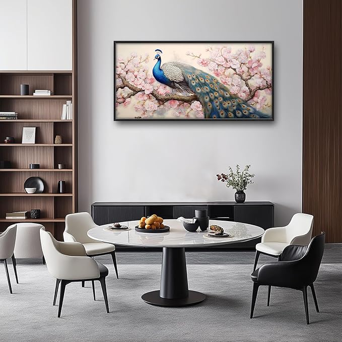 Quorin Peacock Large Wall Art Elegant Peacock Pictures Wall Decor Pink Flower Tree Canvas Print Painting Artwork for Bathroom Living Room Bedroom 60L x 30W