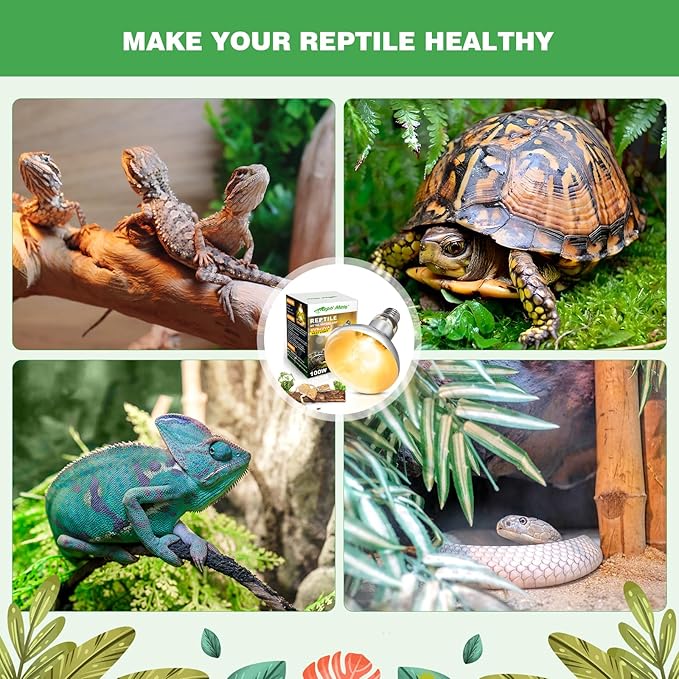 2 Pack 100W Reptile Heat Lamp Bulbs, Full Spectrum UVA/UVB Reptile Light Bulb and Basking Spot Light, UVB Light for Reptiles and Bearded Dragon, Turtle, Lizard, Snake, Amphibians