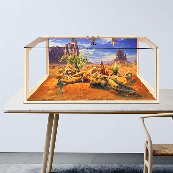 PROLEE Bearded Dragon Tank,Lizard Tank with Clear Tempered Glass Roof,Anti-Scratch Reptile Enclosure, Snake Tank and Reptile Tank,Built-in Light Fixtures with Switch (65 Gallons)