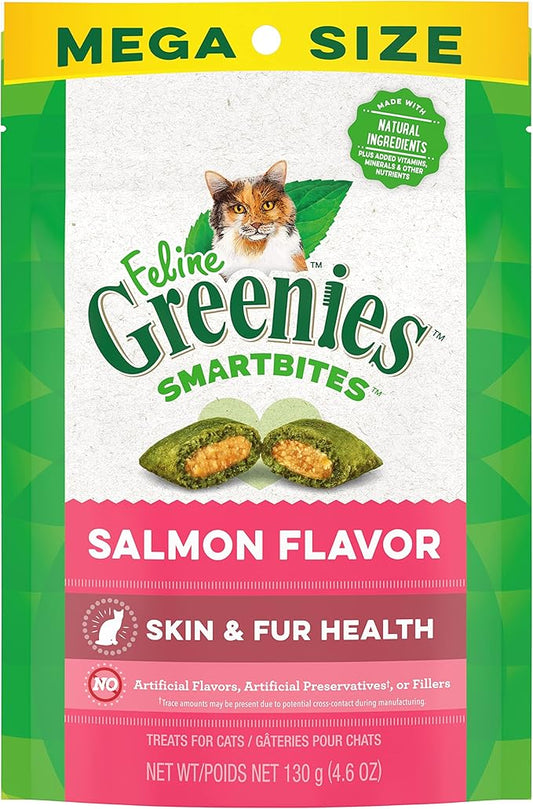 Greenies Feline Smartbites Skin & Fur Health Crunchy and Soft Cat Treats, Salmon Flavor, 4.6 oz. Pack