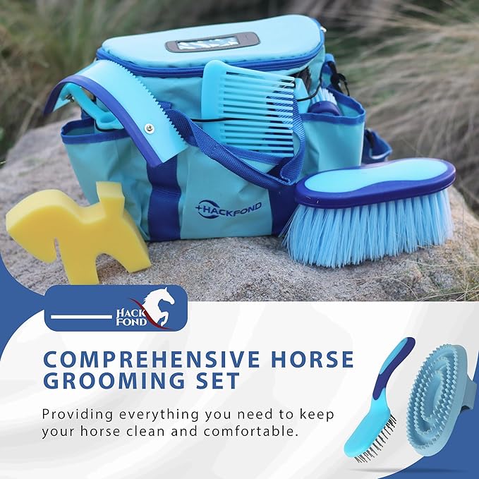 Horse Grooming Kit 9pcs Horse Brushes Equine Grooming Brushes Tack Room Supplies Set with Organizer Tote