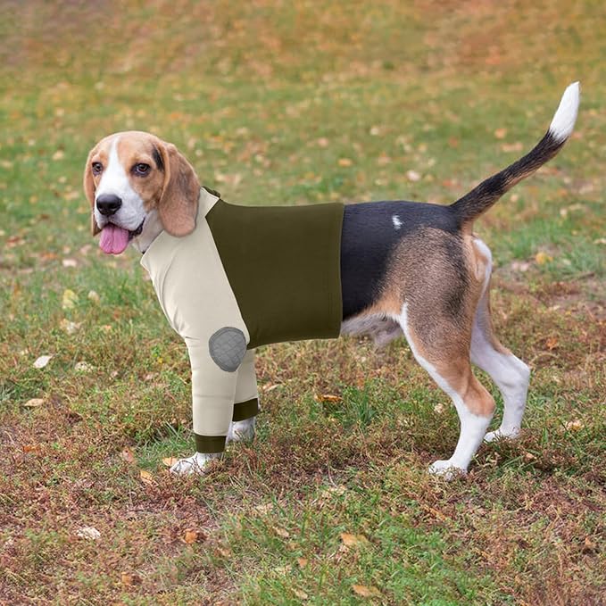 LeLePet Dog Recovery Suit for Front Legs, Dog Sleeve to Stop Licking, Elbow Protector for Leg Injuries Shoulder Wounds After Surgery Male Female,Zippered Long-Sleeved Shirt Cone Alternative(S-3XL)