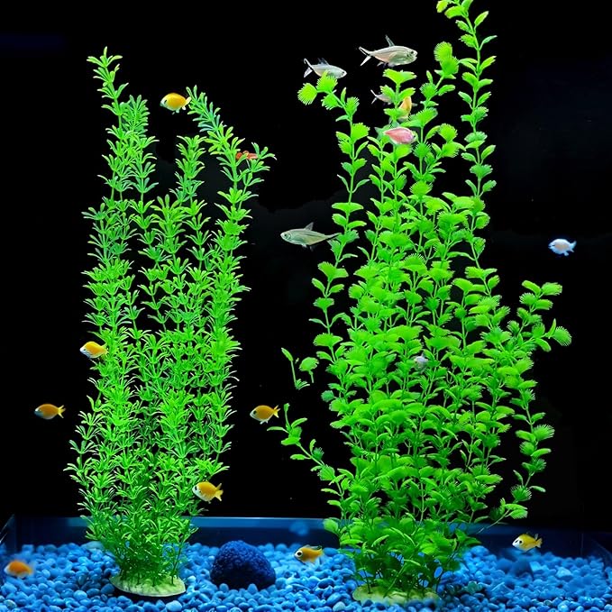 23.6 Inch Tall Aquarium Plants – Large Lifelike Artificial Fish Tank Decorations, Fish Tank Plants Plastic,2 Pcs Adjustable Length, Durable & Safe for Freshwater/Saltwater Aquariums (Green (Style A))