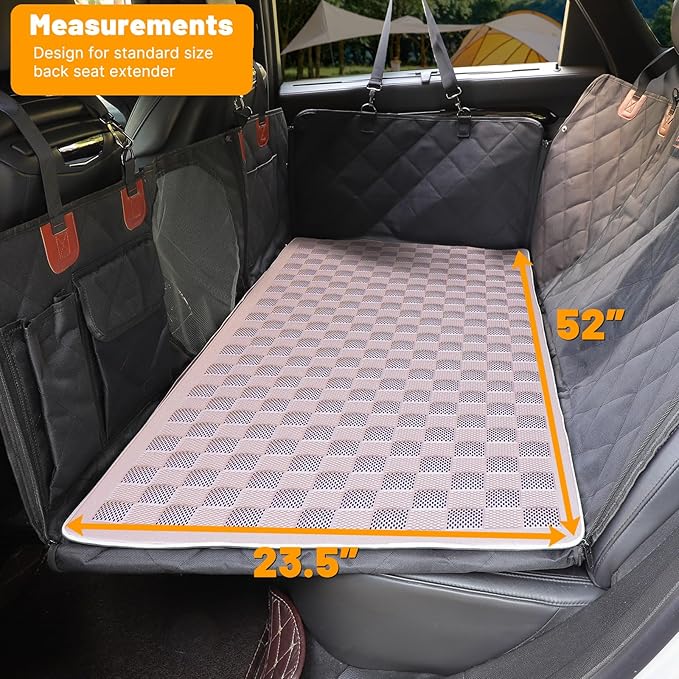 Manificent Non-Slip Pet Bed Mat for Back Seat Extender, Hair Resistant Dog Blanket for Hard Bottom Dog Car Seat Cover, Anti Slip Pet Linner Backseat Cover Blue/Plaid