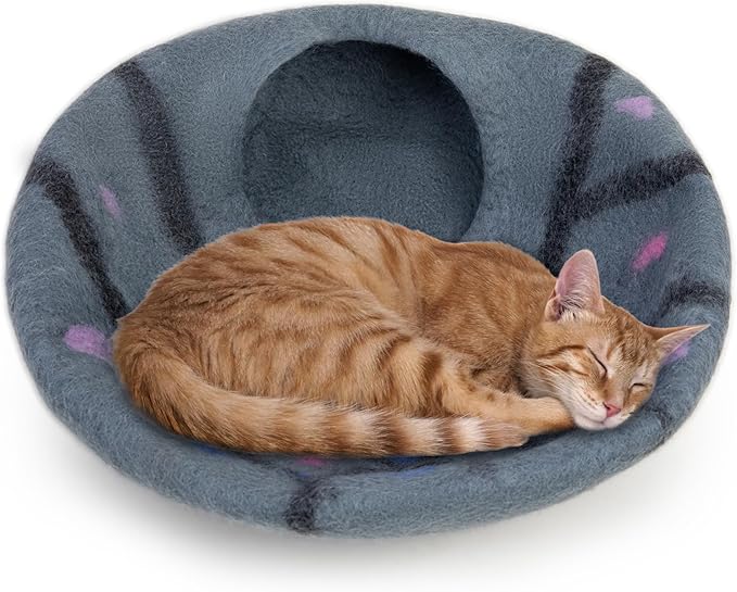 Woolygon Premium Felt Cat Cave Bed โ Wool Kitty Beds Handcrafted Kitten Caves Bed for Indoor Cats - Made from 100% Eco-Friendly Merino Wool, Foldable Cat Hidewawy Covered Cat Houses (Enchanted Tree)