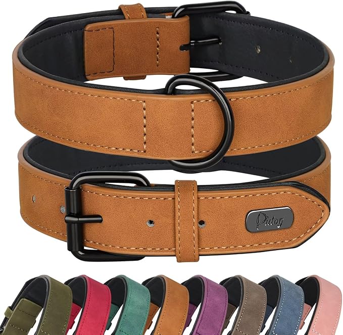 Didog Soft Padded PU Leather Dog Collar, Breathable and Adjustable Dog Collar for Large Dogs, Comfortable for Daily Walk, Light Brown, XL Fit Neck 17-21"(44-71 lbs)