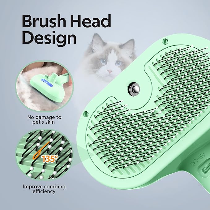 Pet Grooming Brush with Electronic Mist Spray - Gentle Deshedding Tool for Cats & Dogs, Pet Steam Brush,Reduces Shedding, Soft Bristles, Promotes Healthy Coat-Comes with a hair smoothing comb-Greener