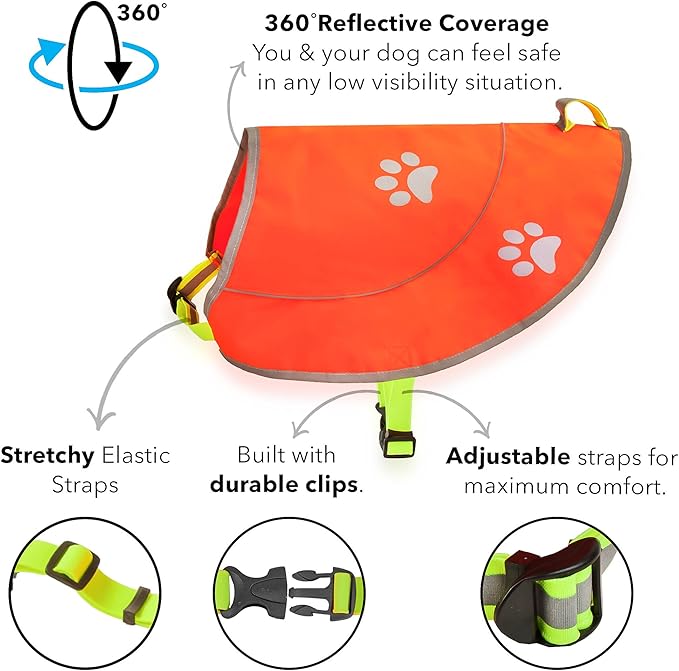 Dog Reflective Vest - Comfortable Jacket Safety Hunting, High Visibility for Dogs with Elastic Straps and Clasp Closure- Orange, XX-Large