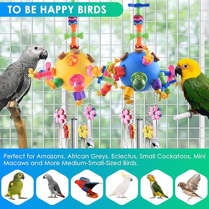 KATUMO Bird Toys, 2PCS Parrot Pull Spoons Colorful Acrylic Stick Chew Toys for Amazon Parrot, Parakeet, African Grey, Conure, Caique, Quaker, Small Cockatoo, Mini Macaw, Eclectus and Similar Birds