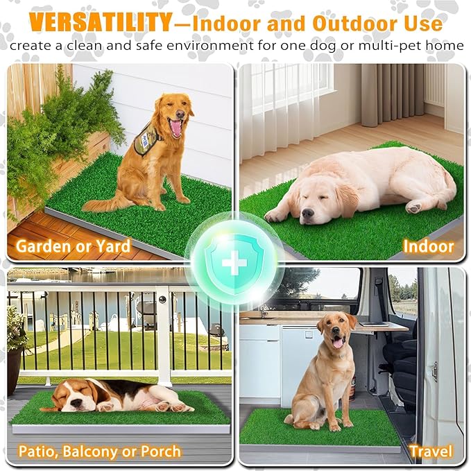 Dog Grass Pad with Tray with Stainless Steel,Reusable Large Artificial Turf Grass Potty and Puppy Pee Pads for Dogs, Portable Dog Litter Box for Indoor/Outdoor Potty Training Toilet