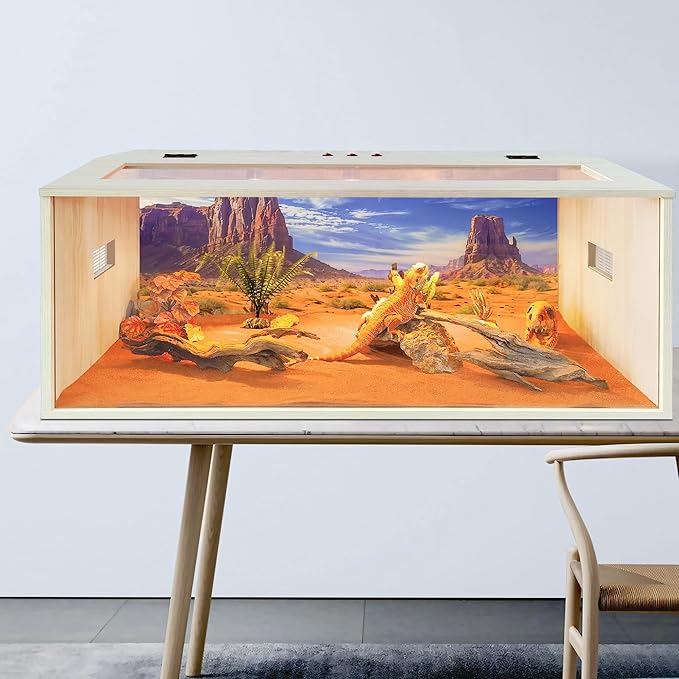 Prolee Reptile Terrarium, Lizard Tank Up to 68 Gallons, Bearded Dragon Tank with Roof Door, Snake Tank with Built-in Lamp Fixture and Switch (78 Gallon, 48" Long, Openable Wood Roof)