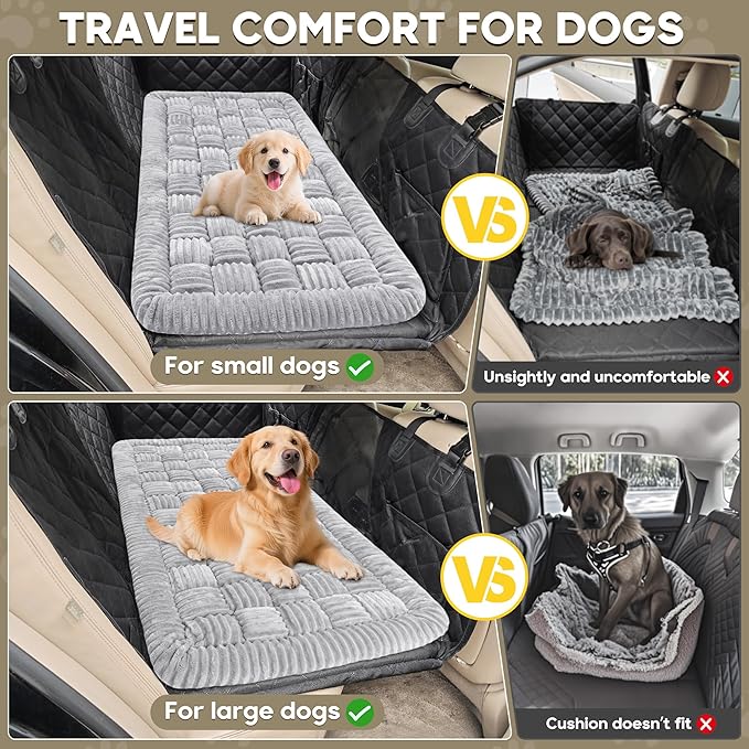 Dog Car Bed Mat, Non-Slip Backseat Extender Pet Blanket, Plaid Dog Bed for Trucks, Sedans & Large SUVs, Chew-Resistant Travel Pad for Dogs, Easy Clean & Scratch-Proof & Comfort(56"x28.7" Light Gray