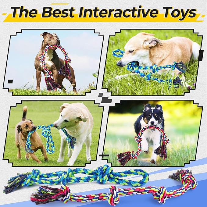 Heavy Duty Dog Rope Toys for Aggressive Chewers, Tough Tug of War Dog Toys for Large, Medium & Small Dogs – 5 Pack Including 2 Ropes & 3 Supplies