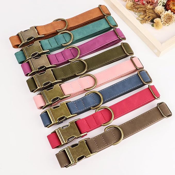 Didog Soft PU Leather Dog Collar, Stylish Quick Released Dog Collar for Large Dogs, Easy Clean Adjustable Pet Collar for Daily Walking, Blue, L Fit 15-23" Neck