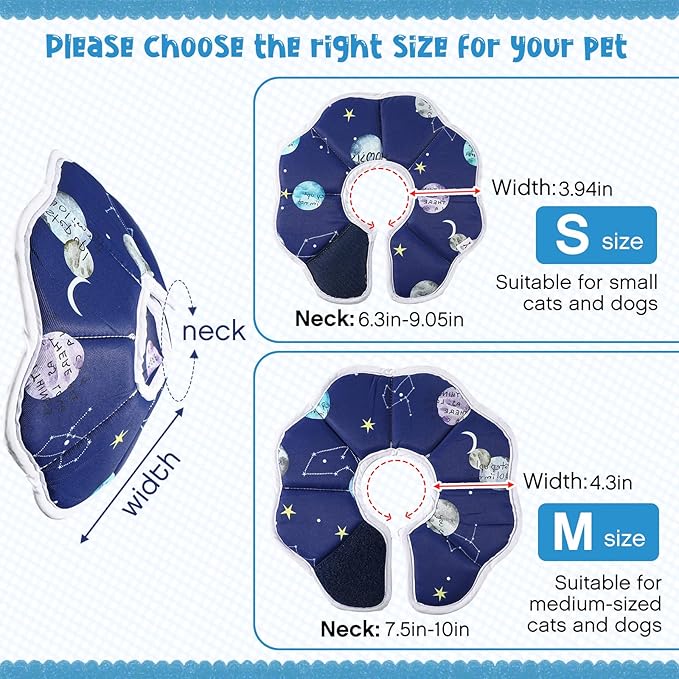 Sadnyy Cat Cone Collar Soft Adjustable Waterproof Protection to Stop Licking After Surgery Starry Sky Blue Comfortable Lightweight Collar for Pet Animal Kitten Dogs Rabbits Not Block Vision(Small)