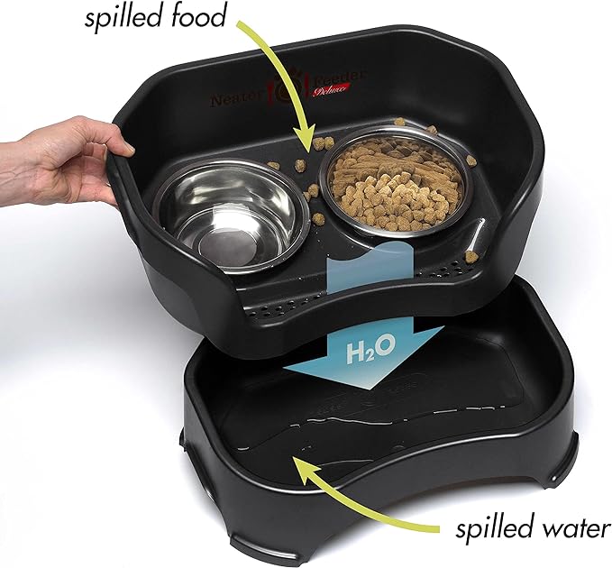 Neater Pet Brands Neater Feeder Deluxe Mess Proof Dog Bowls Elevated for Large Dogs Over 40 lbs, Made in USA, No Spill Raised Dog Food Bowl Stand Feeding Station, Food and Water Bowl Set, Black