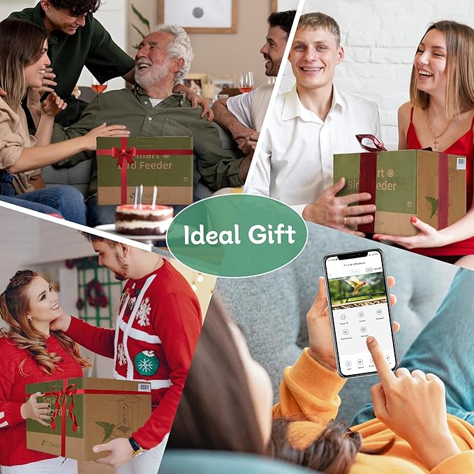 TT Nature Bird Feeder with Camera, Upgraded 1.5L Smart Bird Feeder with AI Identify for 10000+ Bird Species, Auto Capture Bird & Real-time Notifications, Ideal Gift for Bird Lover (Wooden Roof)