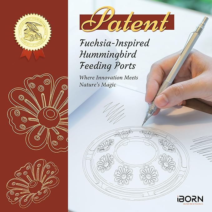 iBorn Hummingbird Feeders for Outdoors 16OZ Bird Feeders for Outdoors Hanging, Hummingbird Feeder with 8 Bee Guard Feeding Ports & Built-in Ant Moat, Silicone Flower, Red Honeycomb Exterior