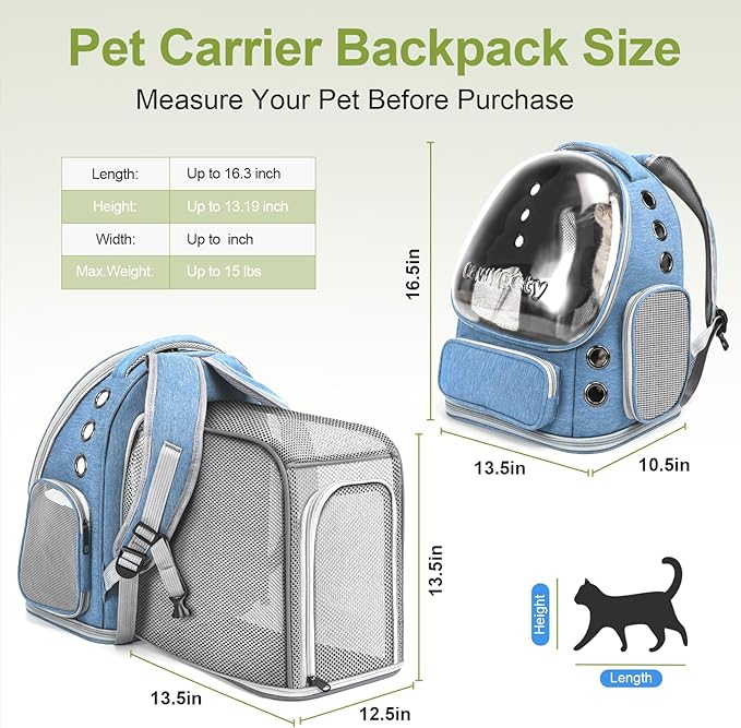 Expandable Cat Backpack,Cat Bubble Backpack Carrier for Carrying Cats, Pets and Small Dogs,Airline-Approved,Designed for Travel, Hiking, Walking,Car (Blue