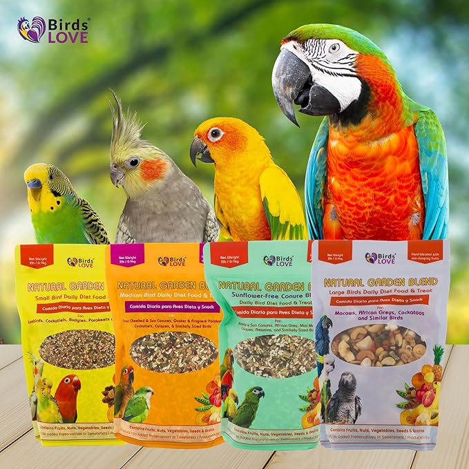 Birds LOVE All Natural Garden Blend Bird Food for Small Birds - Lovebirds, Cockatiels, Parakeets and Parrotlets 2lb