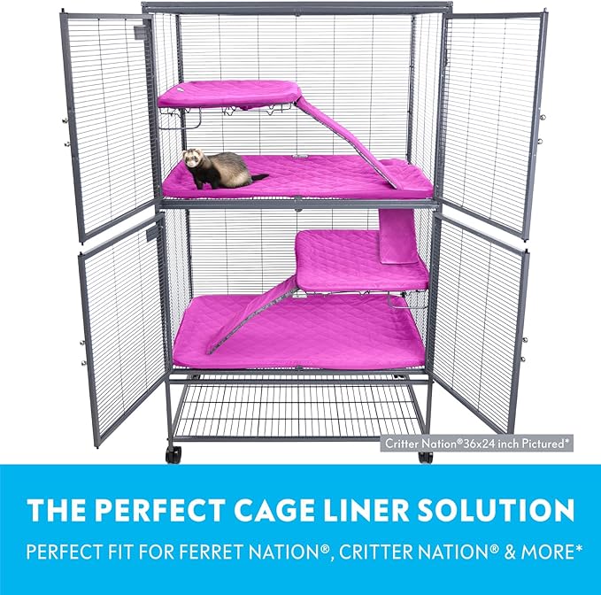 Paw Inspired Fitted Fleece Liners for Ferret Nation, Critter Nation Cage for Ferrets, Rats, Chinchillas, Hedgehogs & Other Small Animals (Pink, Double Unit Combo)