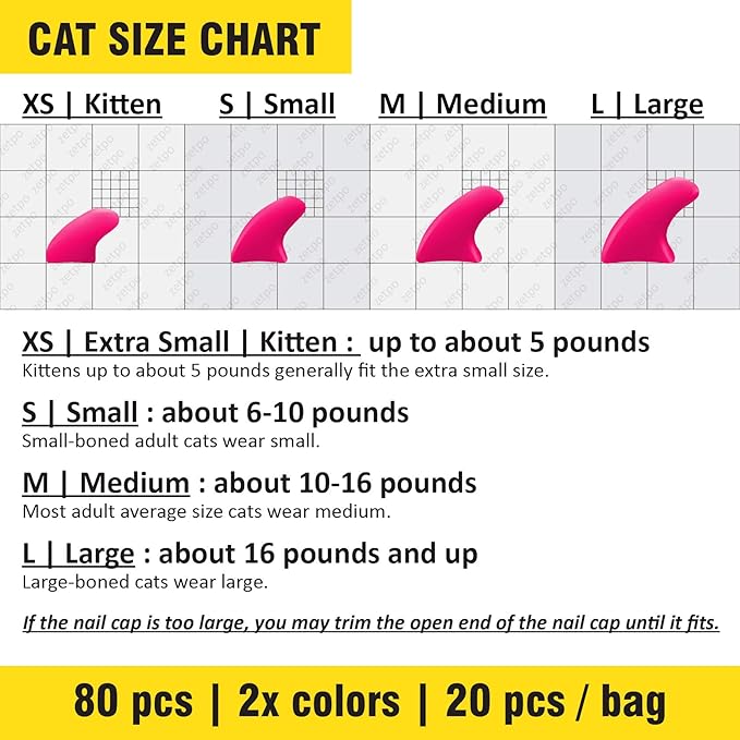 zetpo 80 pcs Cat Claw Covers | Cat Nail Caps | with Adhesives and Applicators (XS, Red, White)