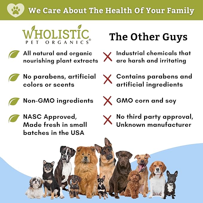Wholistic Pet Organics Pet Shampoo Concentrate: Heavenly Herbal Organic Dog Shampoo and Conditioner - All Natural Puppy and Cat Shampoo for Dry, Itchy Skin, Allergies, Dandruff Shampoo