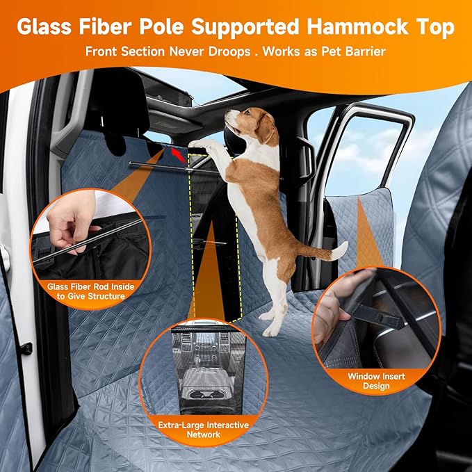 XL Dog Truck Seat Cover with Car Door Protector - Waterproof Full Coverage Back Seat Cover for Trucks with Flip-Up Rear Seats, Fits Full-Size Crew Cab Models Like F150 & F250
