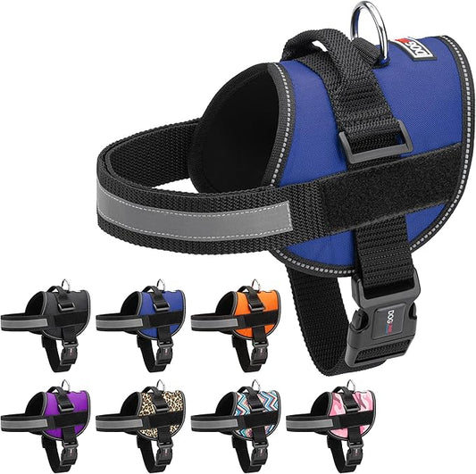 Dogline Dog Harness, Reflective No-Pull Adjustable Vest with Handle for Walking, Training, Breathable, No - Choke Harness for Small, Medium or Large Dogs Room for Patches Girth 33"-46" in Cyan Blue