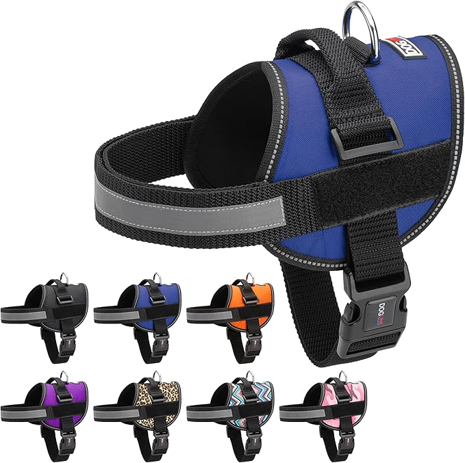 Dogline Dog Harness, Reflective No-Pull Adjustable Vest with Handle for Walking, Training, Breathable, No - Choke Harness for Small, Medium or Large Dogs Room for Patches Girth 22"-28" in Cyan Blue