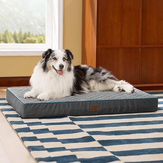 Bedsure Orthopedic Dog Bed for Extra Large Dogs and Crate - Thick Memory Foam Pet Mattress with Removable Washable Cover and Egg Crate Foam, Suitable for Pet Up to 100 lbs, XL 41x29x4 Inches, Grey